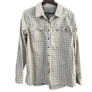 Carhartt Men's Woven Relaxed Fit Light Grey Checkered Plaid Work Shirt Sz XXL
